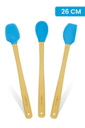 Indigo 3'lü Turkuaz Bambu Silikon Spatula Seti Uzun 26 Cm