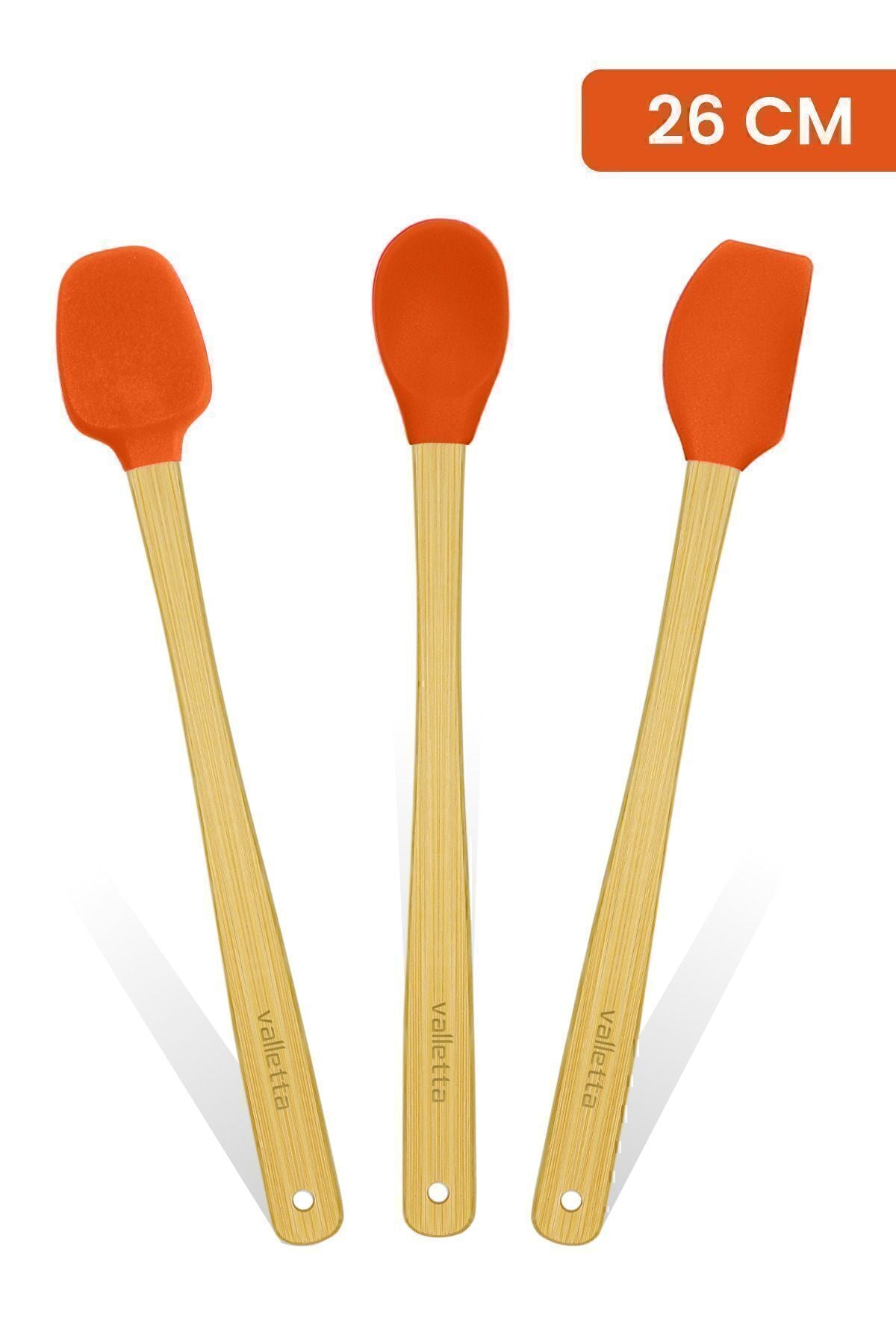 Indigo 3'lü Turuncu Bambu Silikon Spatula Seti Uzun 26 Cm
