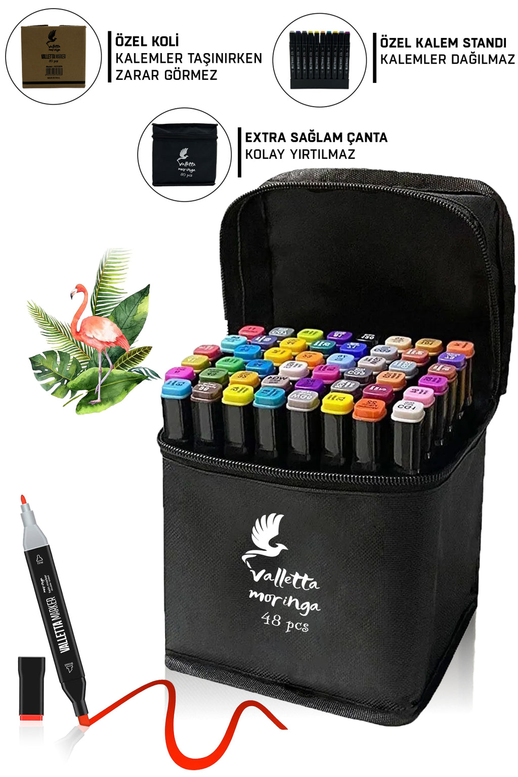 Moringa 48'li Çift Taraflı Art Marker Keçeli Kalem Seti Çantalı