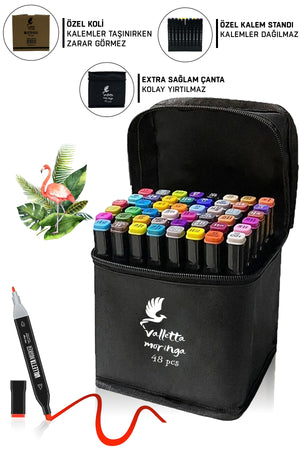 Moringa 48'li Çift Taraflı Art Marker Keçeli Kalem Seti Çantalı