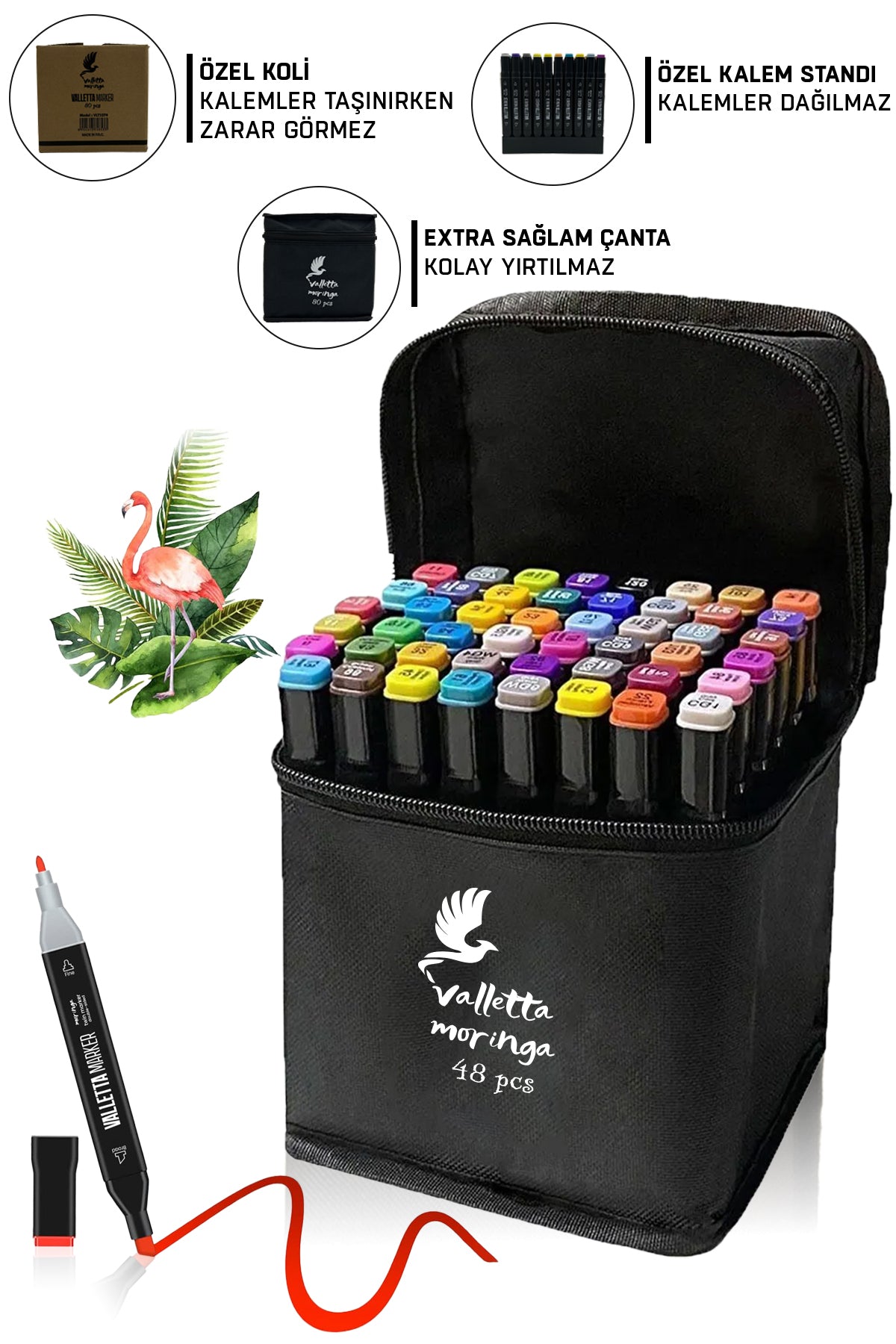 Moringa 48'li Çift Taraflı Art Marker Keçeli Kalem Seti Çantalı