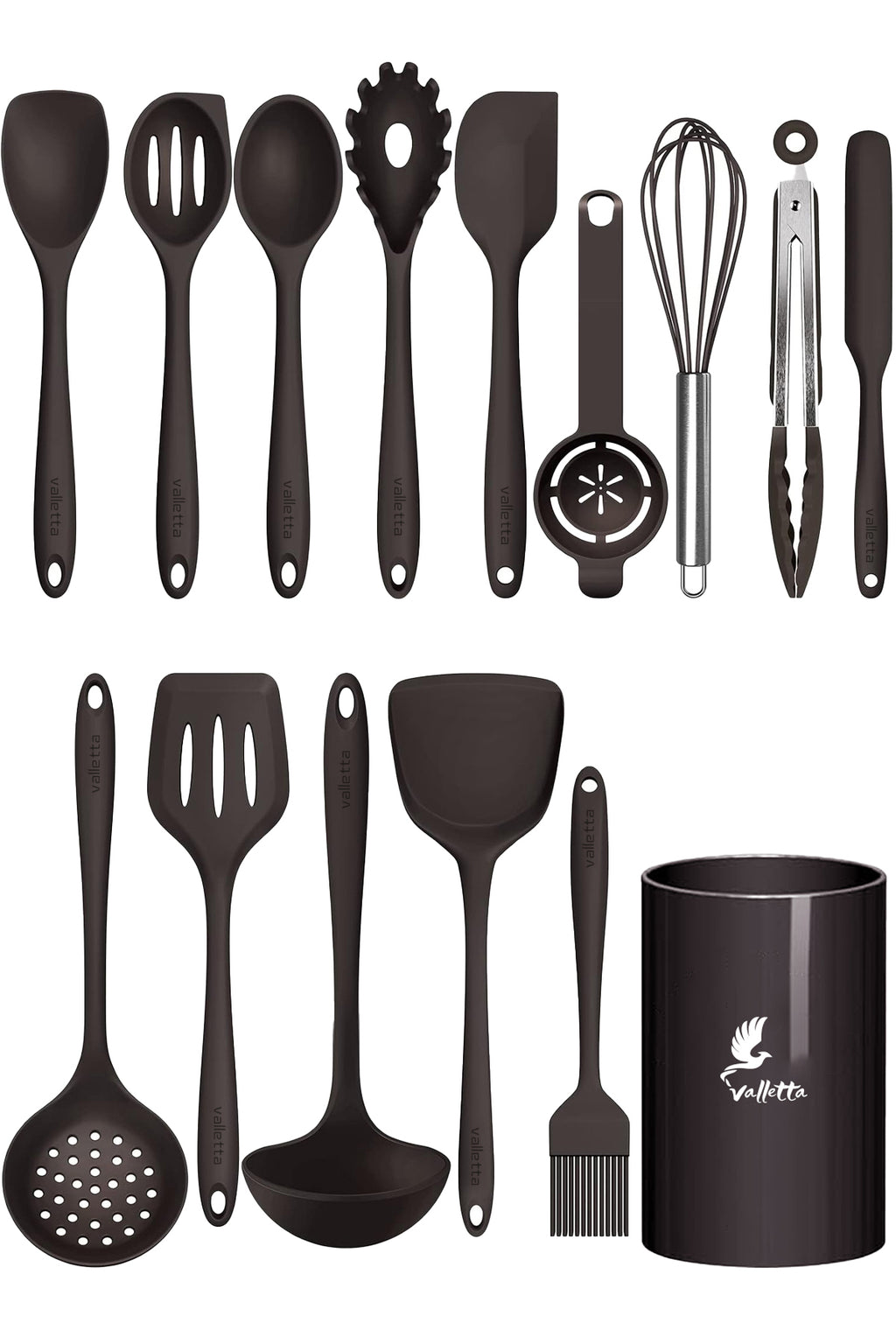 Trigona Isıya Dayanıklı Yanmaz Yapışmaz Silikon Spatula Seti 15 Parça Siyah
