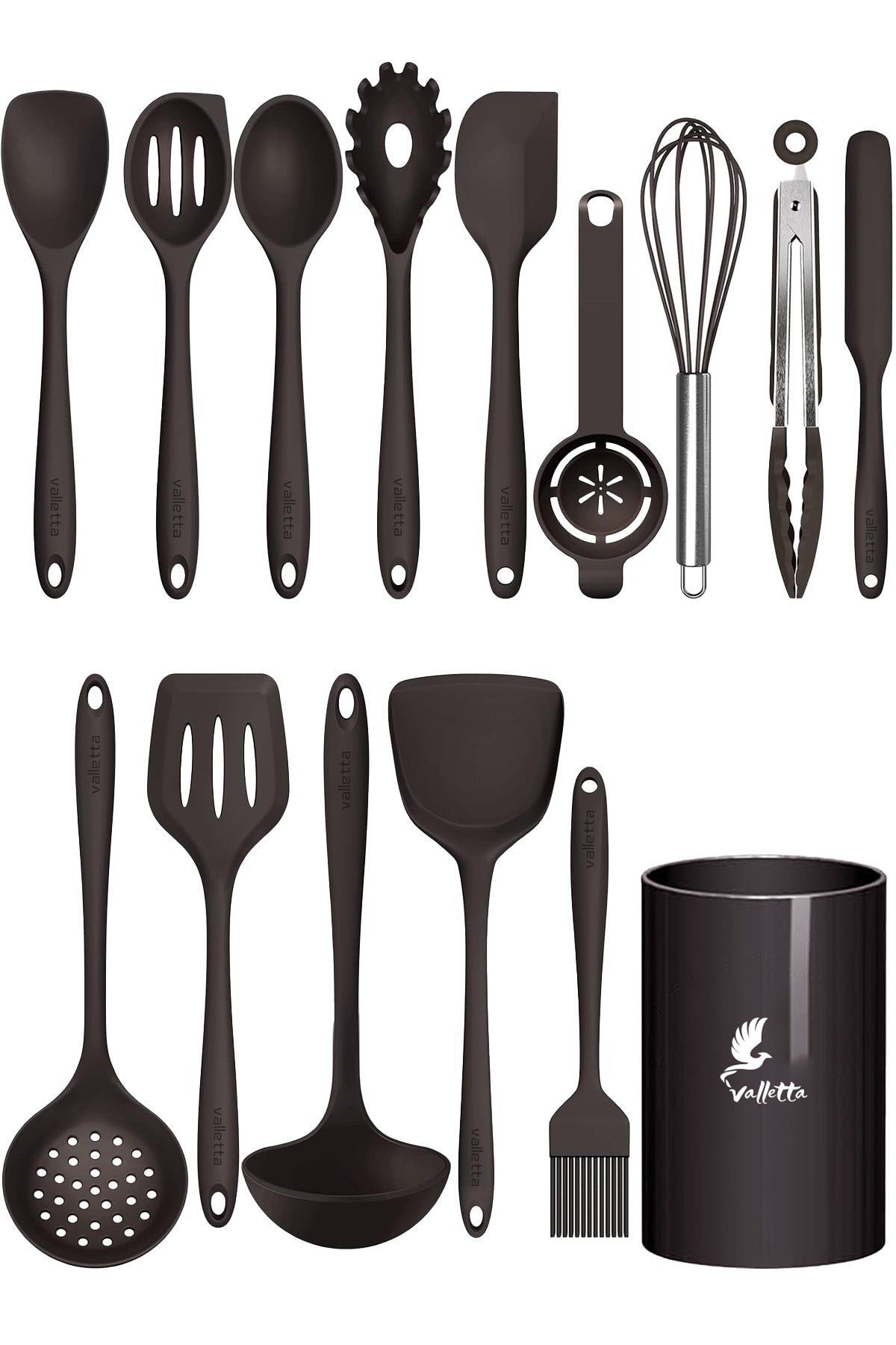 Trigona Isıya Dayanıklı Yanmaz Yapışmaz Silikon Spatula Seti 15 Parça Siyah