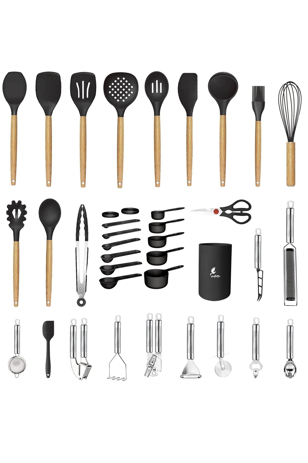 Marselis Isıya Dayanıklı Yanmaz Yapışmaz 35 Parça Silikon Spatula Mutfak Seti Siyah
