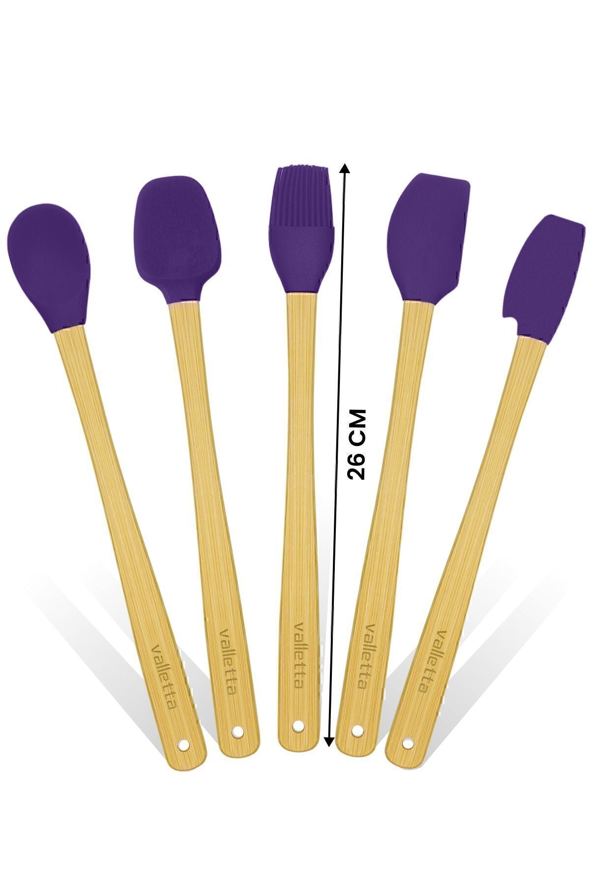 Indigo 5'li Mor Bambu Silikon Spatula Seti Uzun 26 Cm