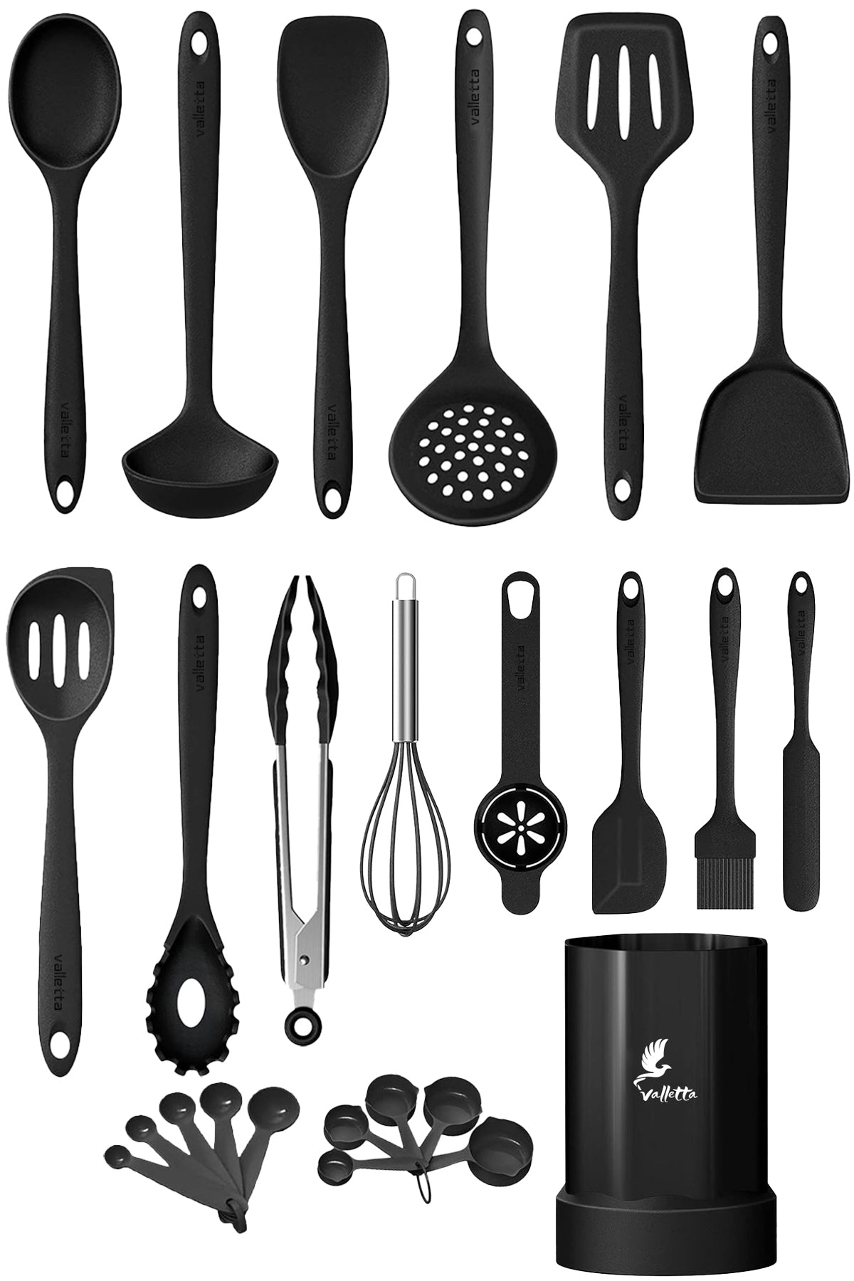 Maracas Isıya Dayanıklı Yanmaz Yapışmaz Silikon Spatula Seti 25 Parça Siyah
