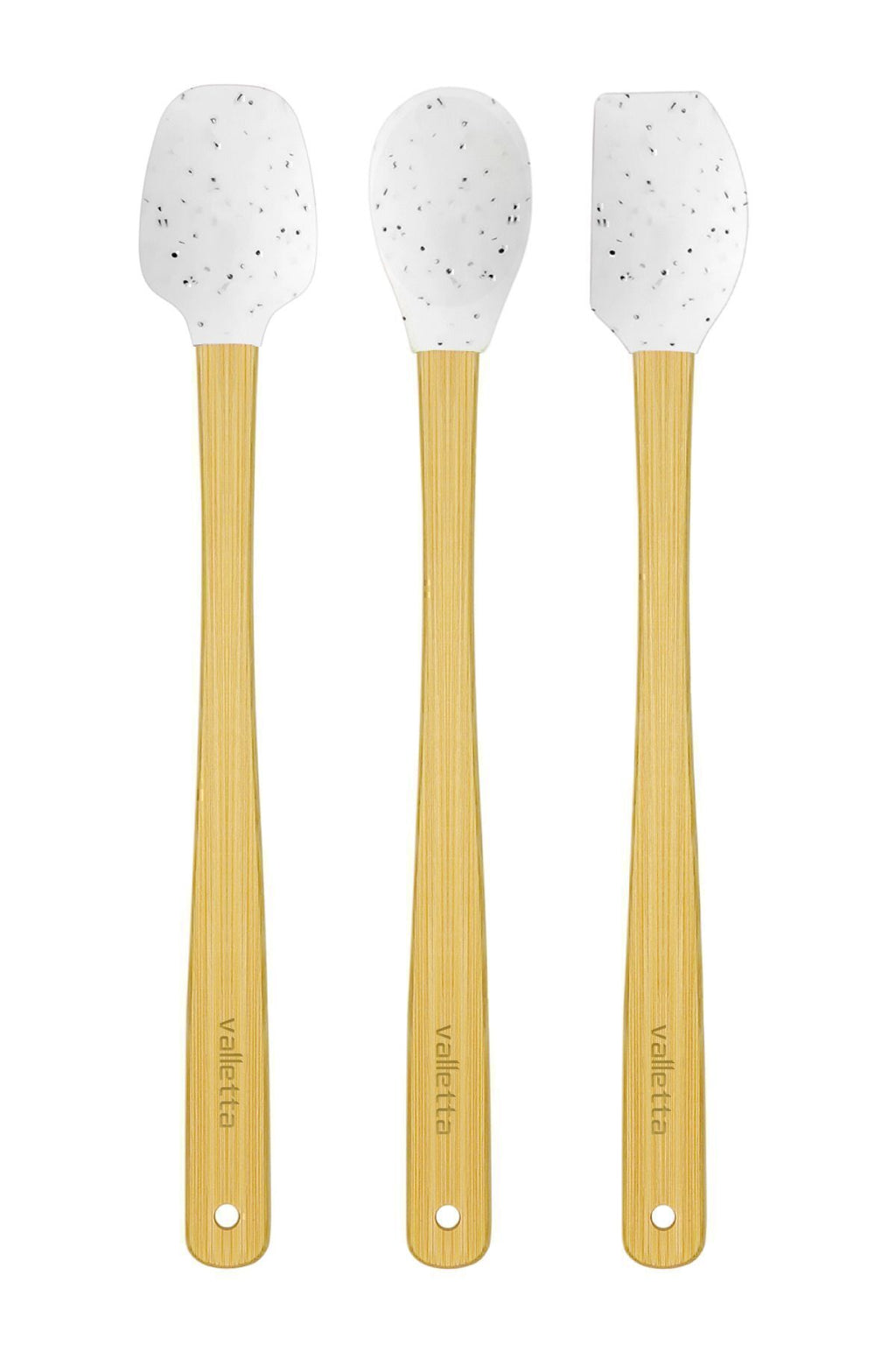 Indigo 3'lü Beyaz Noktalı Bambu Silikon Spatula Seti Uzun 26 cm