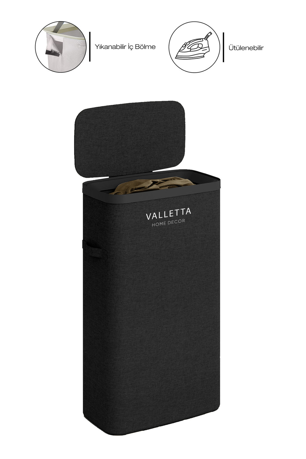 Paloma 40l Tek Yıkanabilir Bölmeli Katlanabilir Kumaş Kirli Çamaşır Sepeti Ink Black