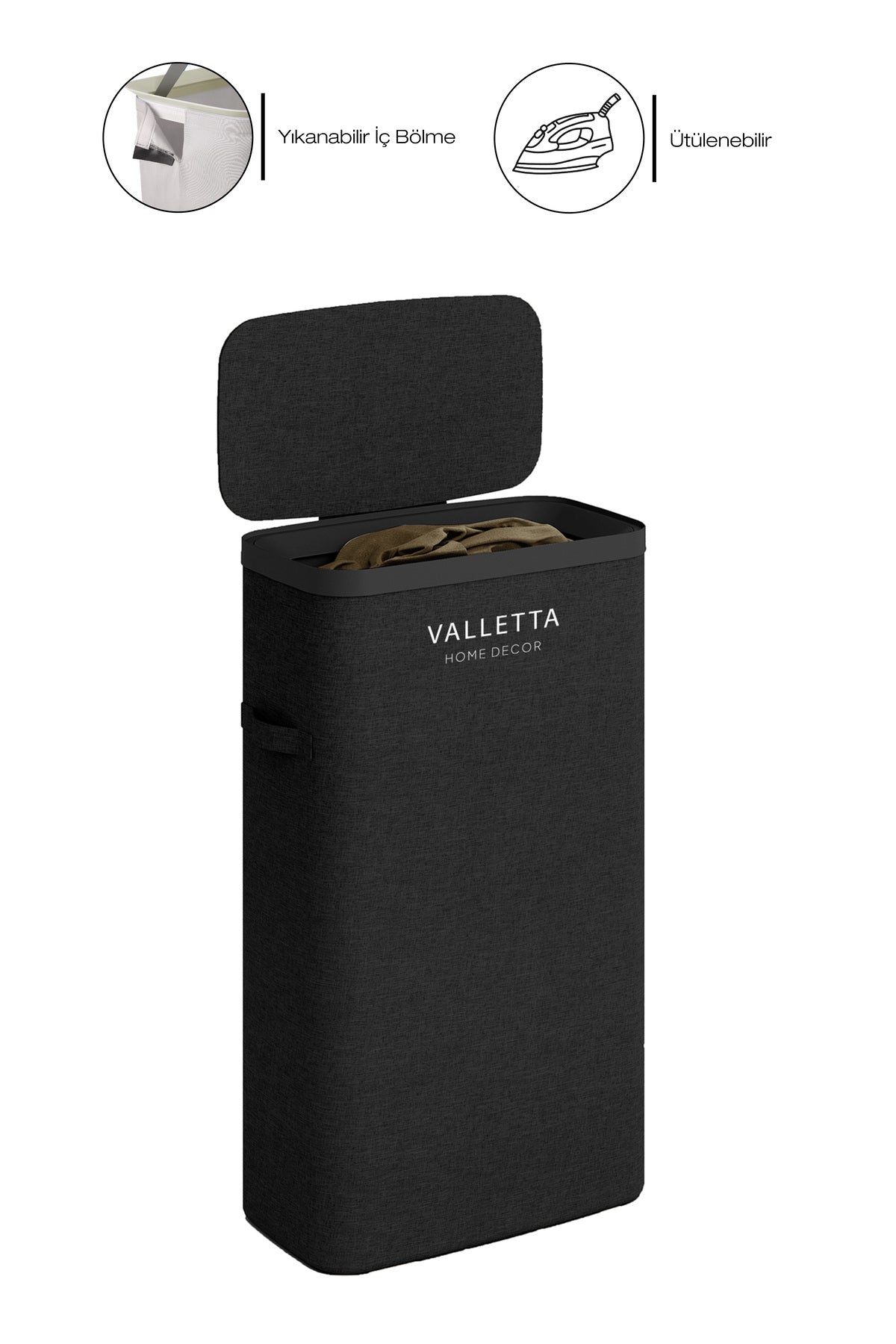Paloma 40l Tek Yıkanabilir Bölmeli Katlanabilir Kumaş Kirli Çamaşır Sepeti Ink Black