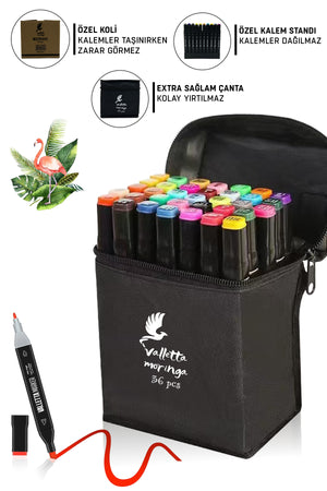Moringa 36'lı Çift Taraflı Art Marker Keçeli Kalem Seti Çantalı