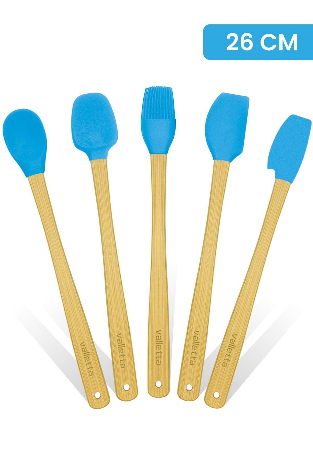 Indigo 5'li Turkuaz Bambu Silikon Spatula Seti Uzun 26 Cm