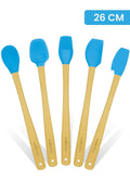 Indigo 5'li Turkuaz Bambu Silikon Spatula Seti Uzun 26 Cm