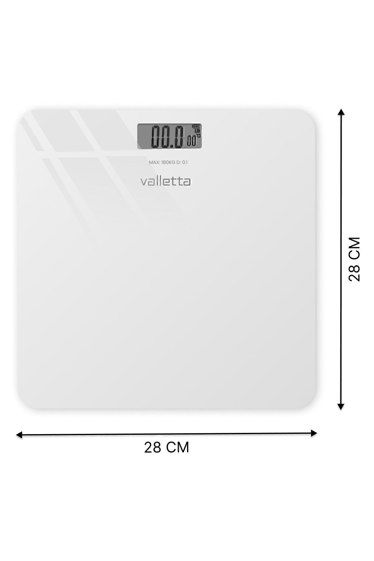 Echo Pil Hediyeli Dijital Cam Baskül Tartı 180 Kg Lcd Ekranlı Beyaz