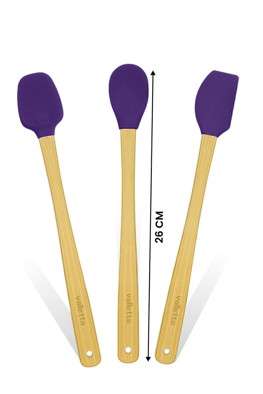 Indigo 3'lü Mor Bambu Silikon Spatula Seti Uzun 26 Cm
