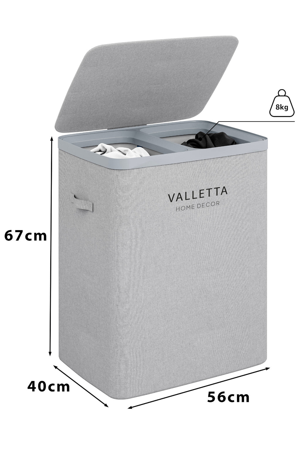 Paloma 100l Çift Bölmeli Katlanabilir Kumaş Kirli Çamaşır Sepeti Light Gray XL