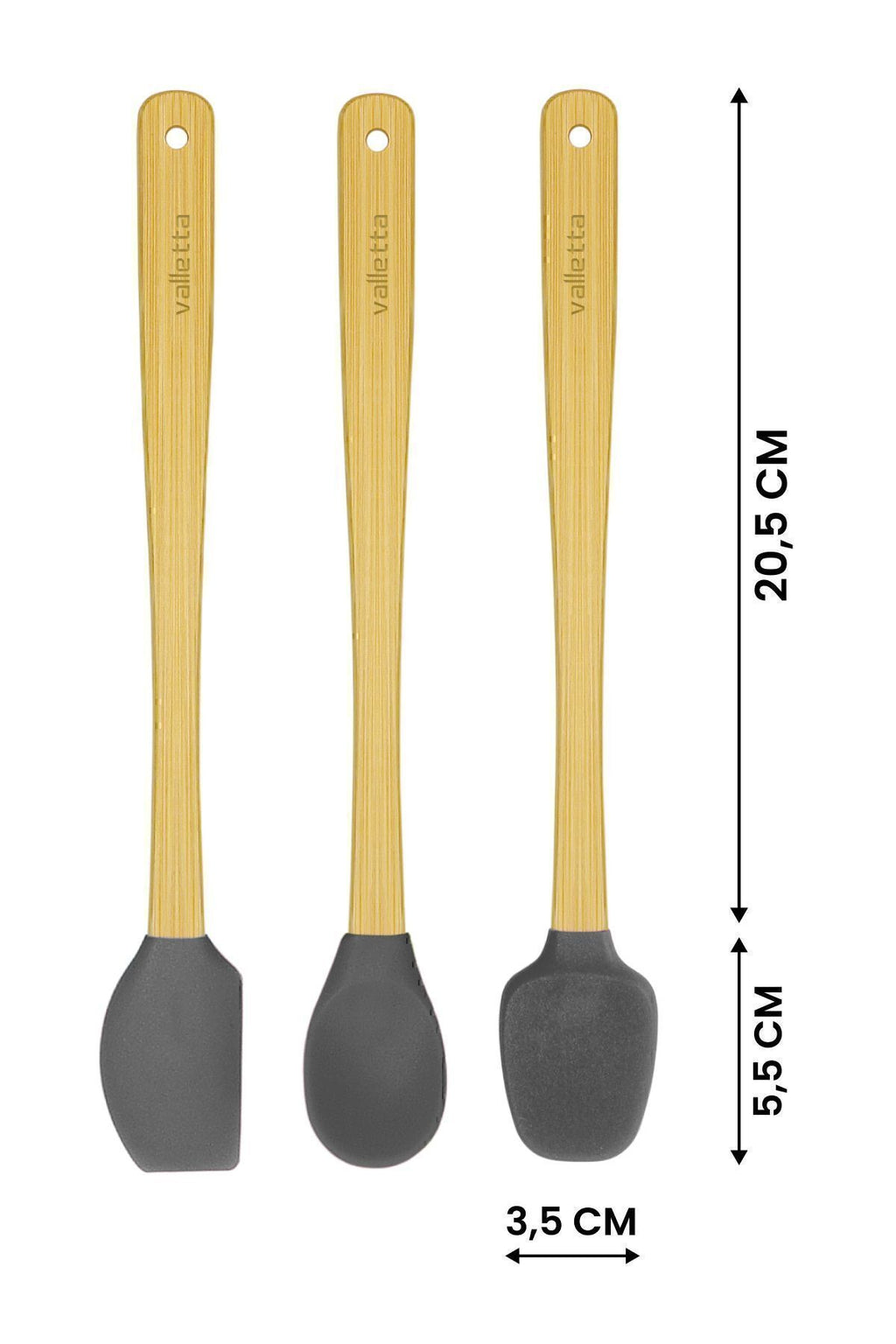 Indigo 3'lü Gri Bambu Silikon Spatula Seti Uzun 26 Cm