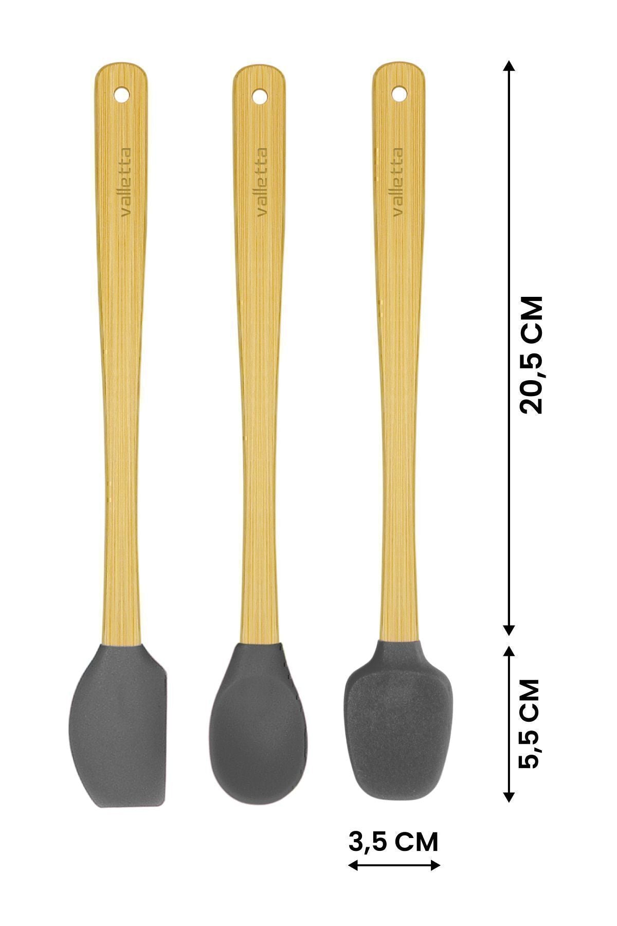 Indigo 3'lü Gri Bambu Silikon Spatula Seti Uzun 26 Cm