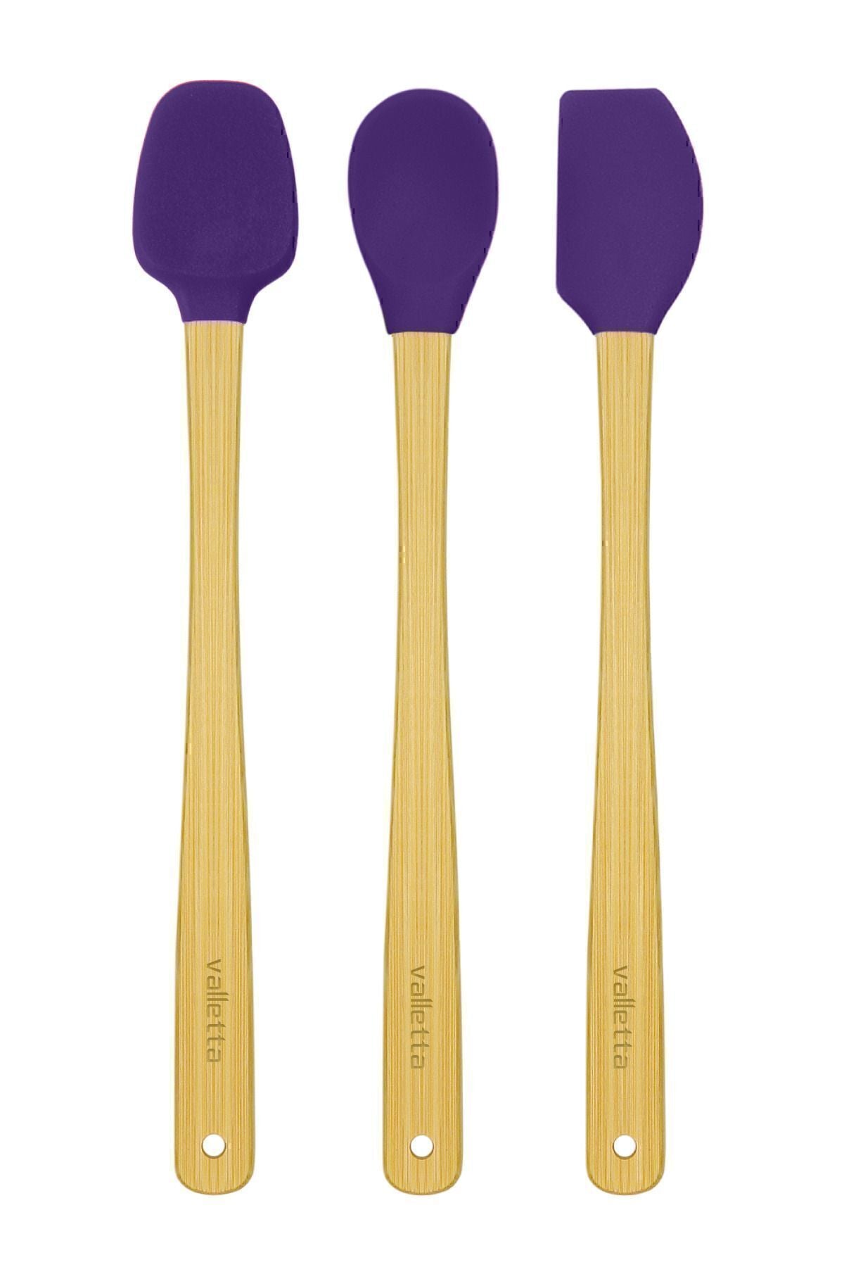 Indigo 3'lü Mor Bambu Silikon Spatula Seti Uzun 26 Cm