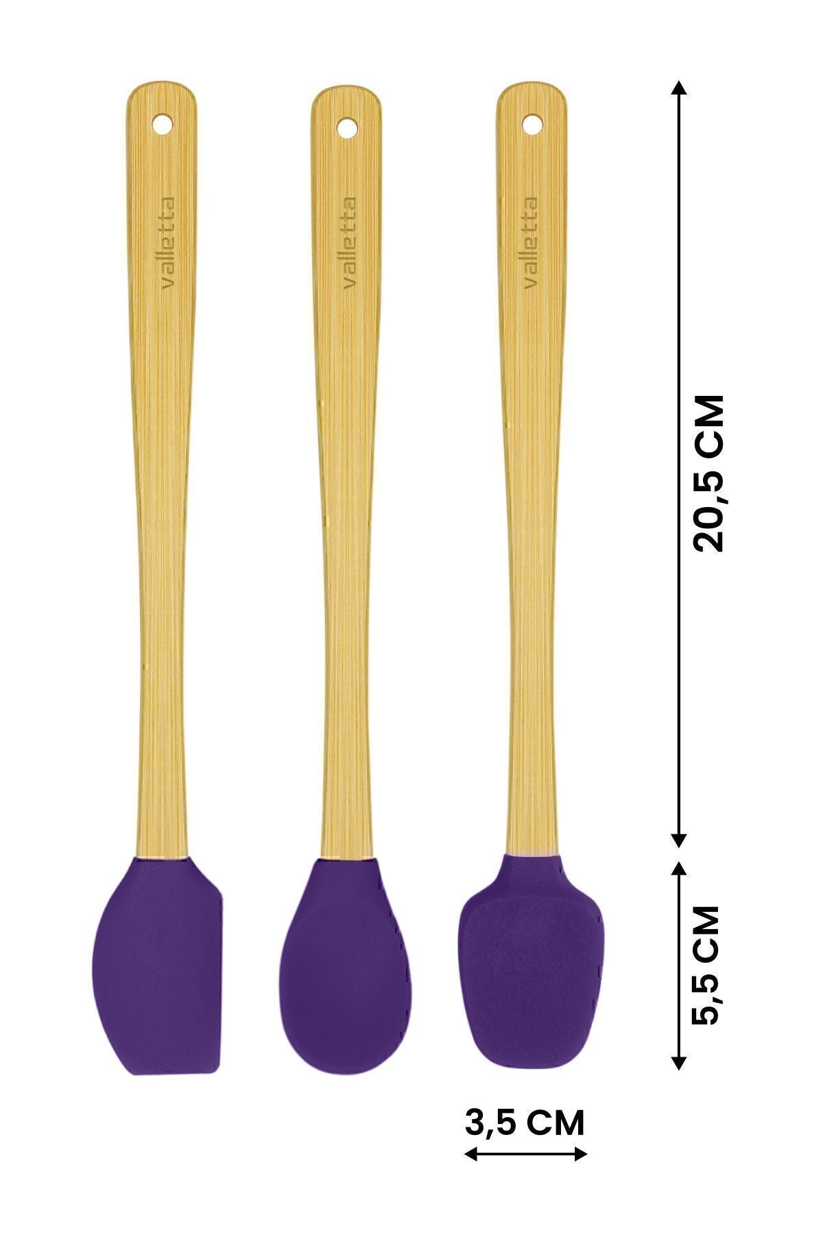 Indigo 3'lü Mor Bambu Silikon Spatula Seti Uzun 26 Cm