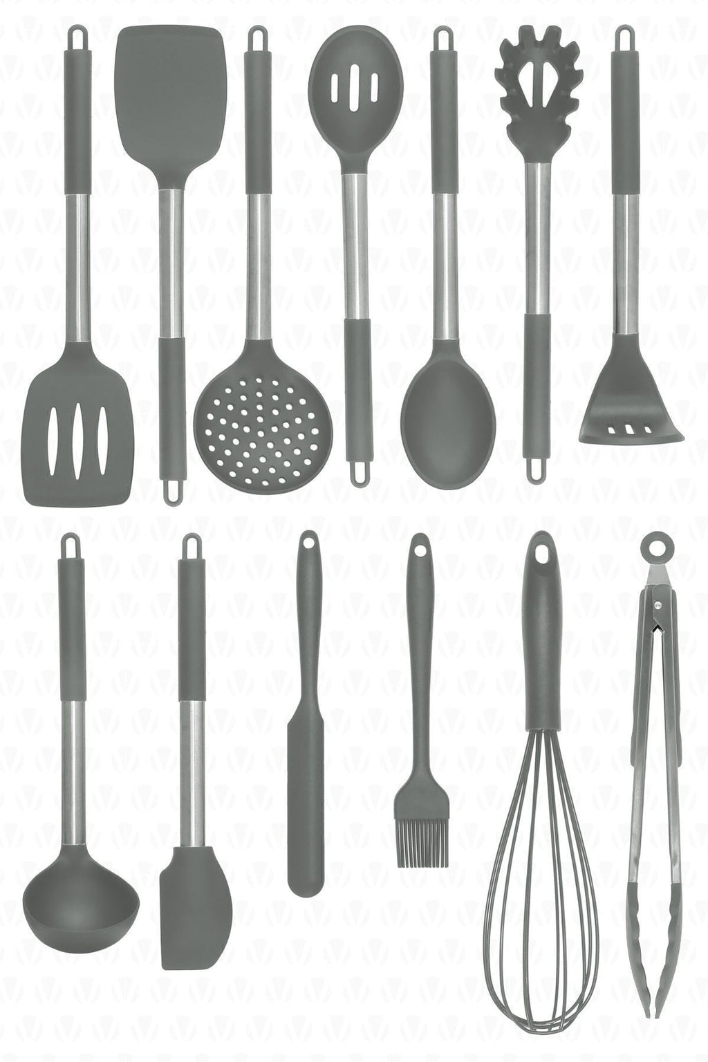 Mora 14 Parça Paslanmaz Çelik Silikon Uçlu Spatula Mutfak Seti Gri