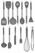 Mora 14 Parça Paslanmaz Çelik Silikon Uçlu Spatula Mutfak Seti Gri
