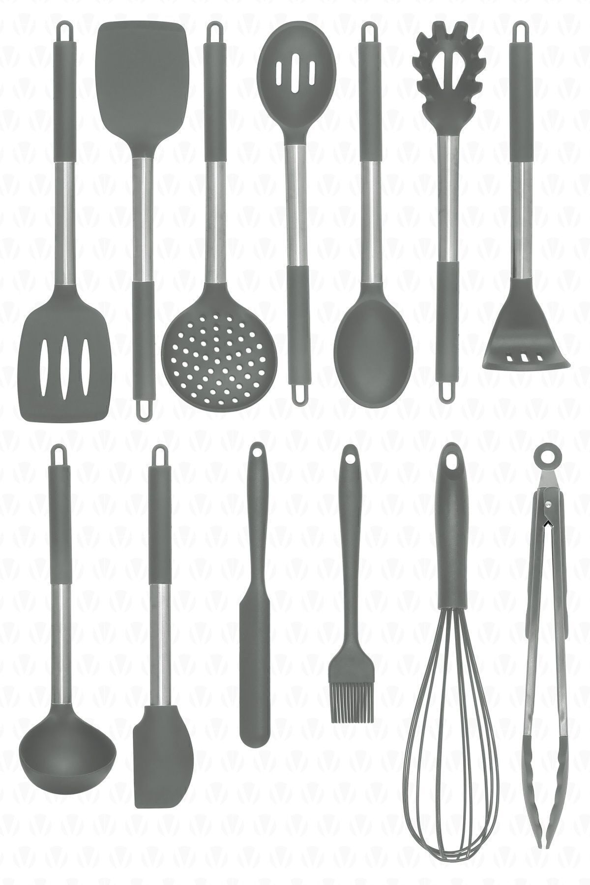 Mora 14 Parça Paslanmaz Çelik Silikon Uçlu Spatula Mutfak Seti Gri