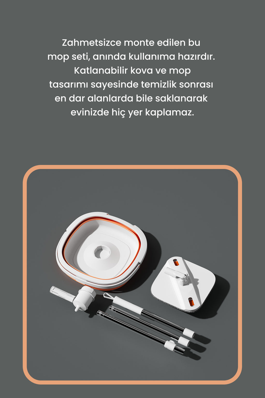 Vlora Akıllı Katlanır Kovalı Kolay Saklanabilir Temizlik Seti Mop Paspas