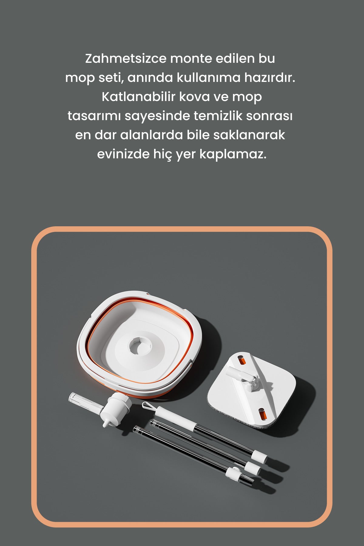Vlora Akıllı Katlanır Kovalı Kolay Saklanabilir Temizlik Seti Mop Paspas