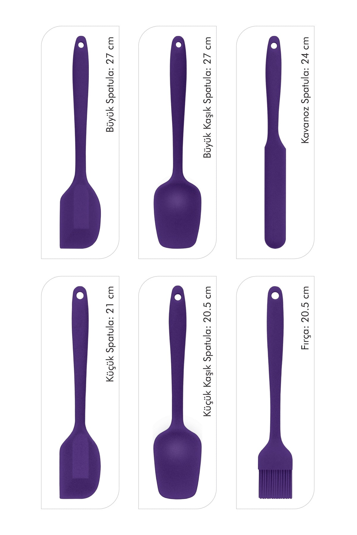 Margo Isıya Dayanıklı Yanmaz Yapışmaz Silikon Spatula Seti 6 Parça Mor
