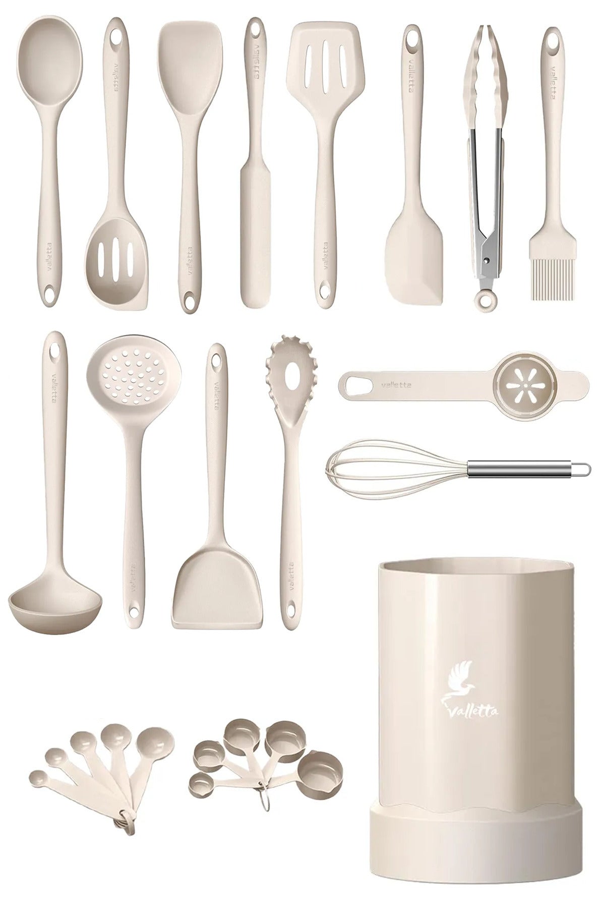 Maracas Isıya Dayanıklı Yanmaz Yapışmaz Silikon Spatula Seti 25 Parça Vanilya