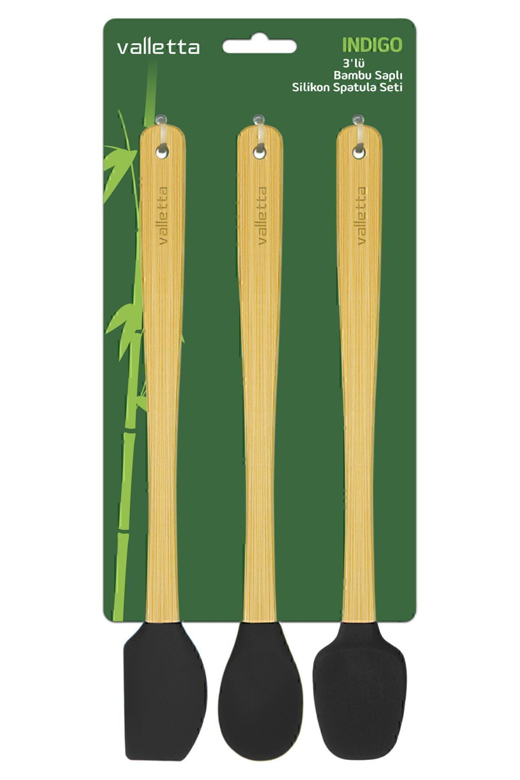 Indigo 3'lü Siyah Bambu Silikon Spatula Seti Uzun 26 Cm