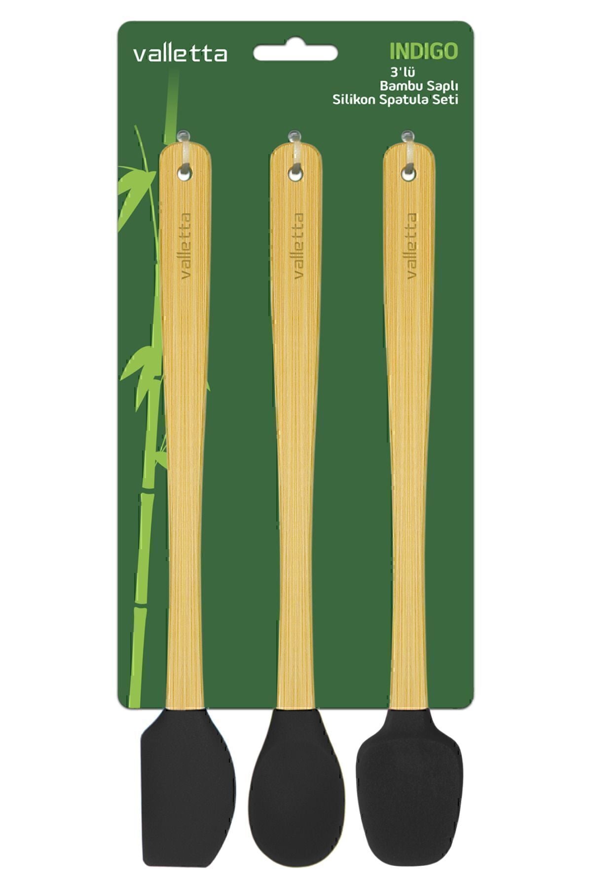 Indigo 3'lü Siyah Bambu Silikon Spatula Seti Uzun 26 Cm