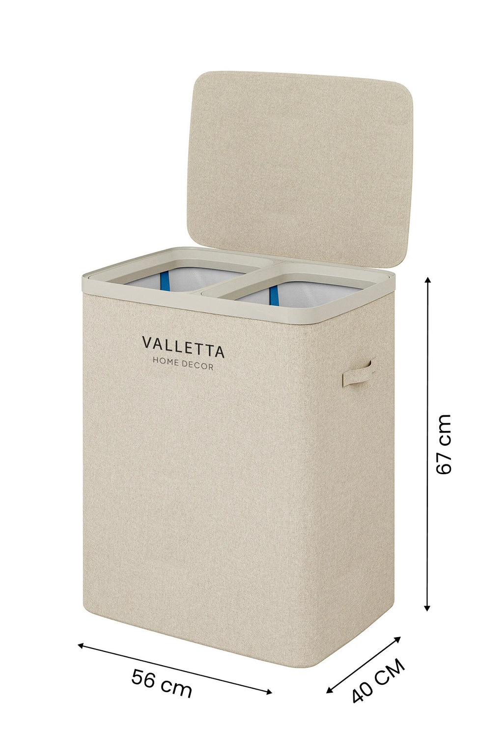 Paloma 100l Çift Yıkanabilir Bölmeli Katlanabilir Kumaş Kirli Çamaşır Sepeti Cappuccino Beige XL