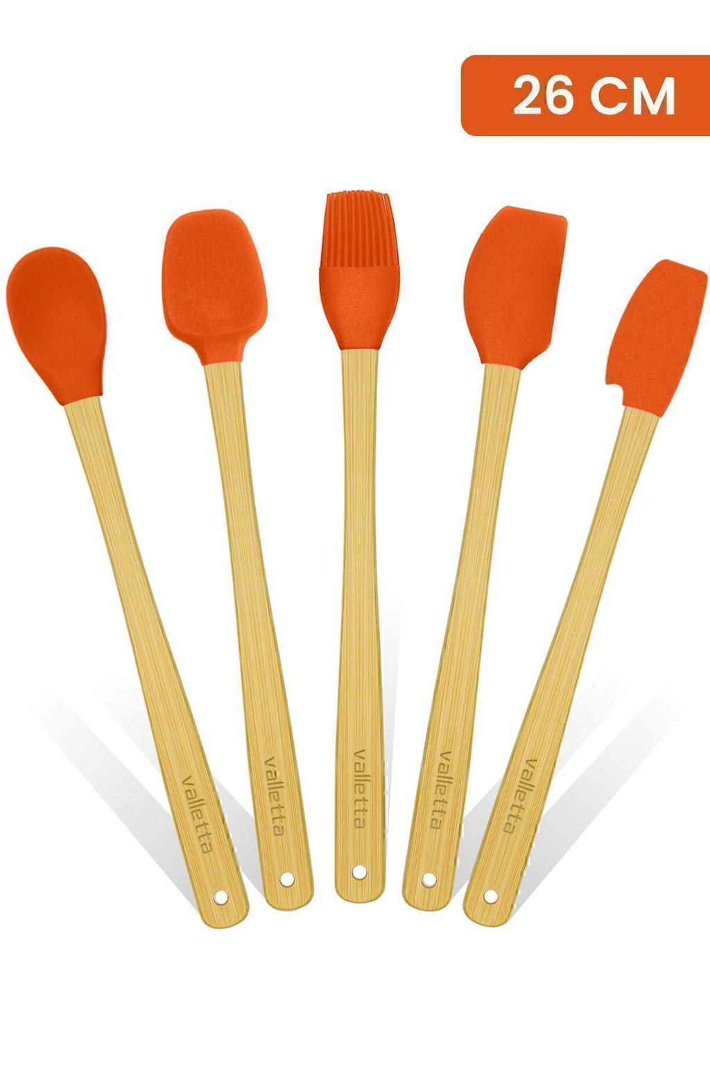 Indigo 5'li Turuncu Bambu Silikon Spatula Seti Uzun 26 Cm