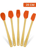 Indigo 5'li Turuncu Bambu Silikon Spatula Seti Uzun 26 Cm