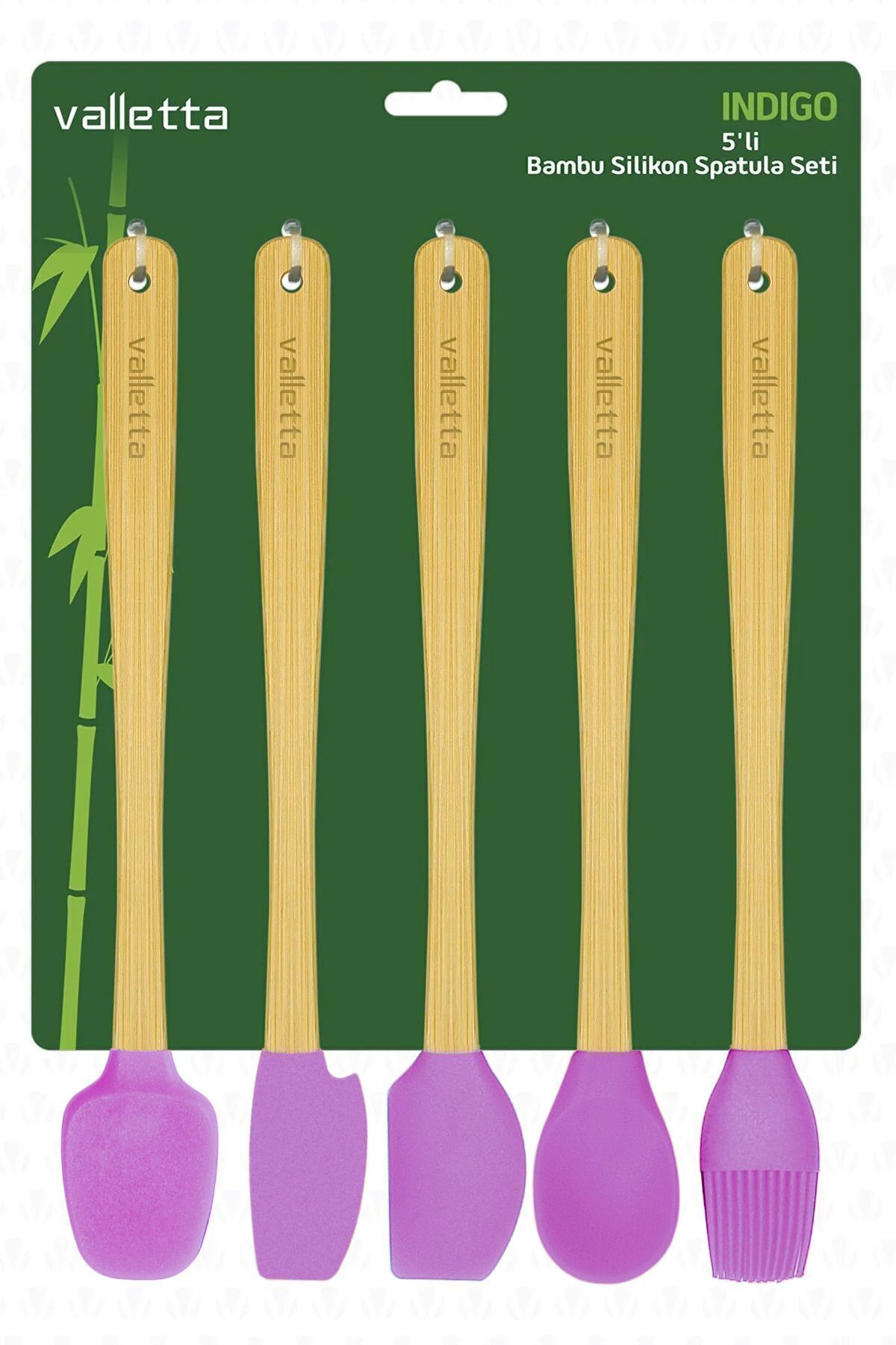 Indigo 5'li Pembe Bambu Silikon Spatula Seti Uzun 26 cm