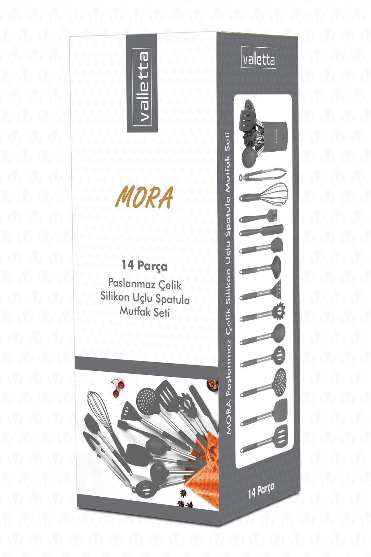 Mora 14 Parça Paslanmaz Çelik Silikon Uçlu Spatula Mutfak Seti Gri