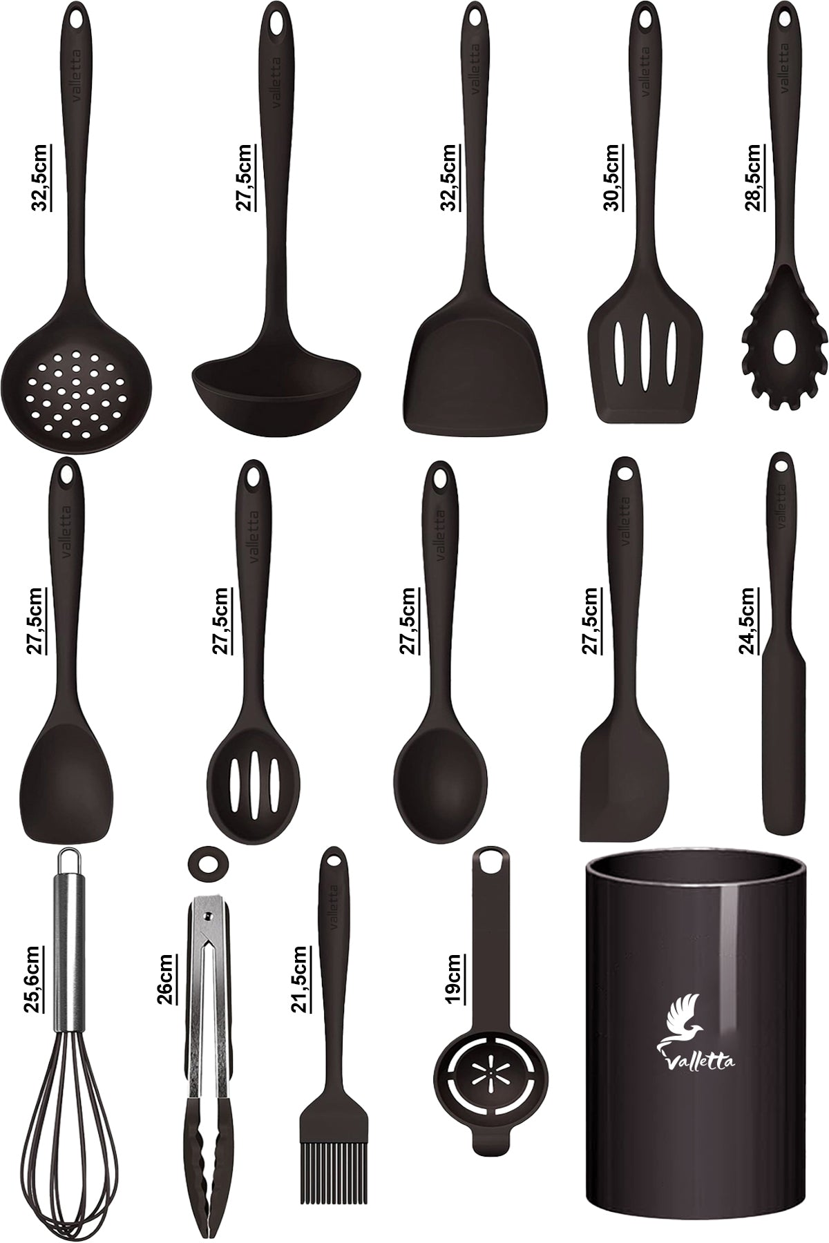Trigona Isıya Dayanıklı Yanmaz Yapışmaz Silikon Spatula Seti 15 Parça Siyah
