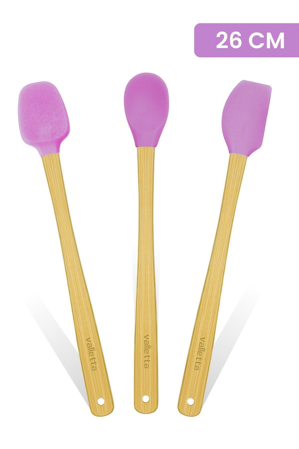 Indigo 3'lü Pembe Bambu Silikon Spatula Seti Uzun 26 Cm
