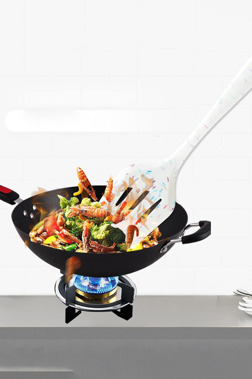 Salvatore 10 Parça Spatula Set Beyaz Renkli Noktalı