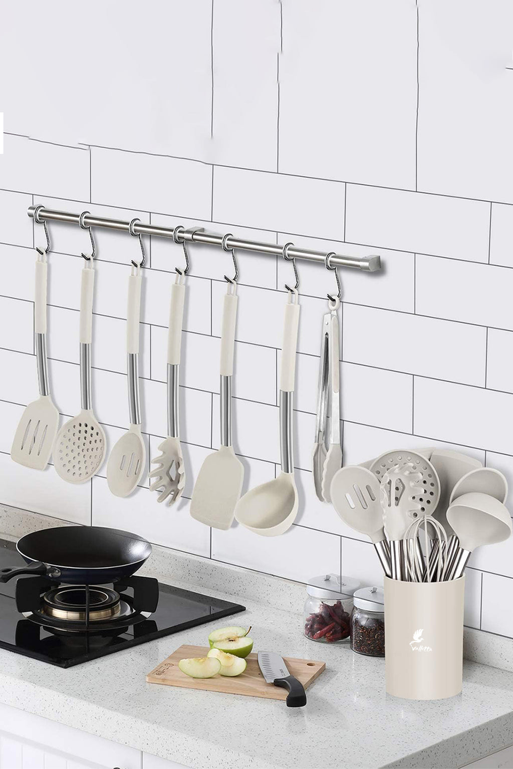 Guojin 26 Parça Paslanmaz Çelik Silikon Uçlu Spatula Mutfak Seti Vanilya