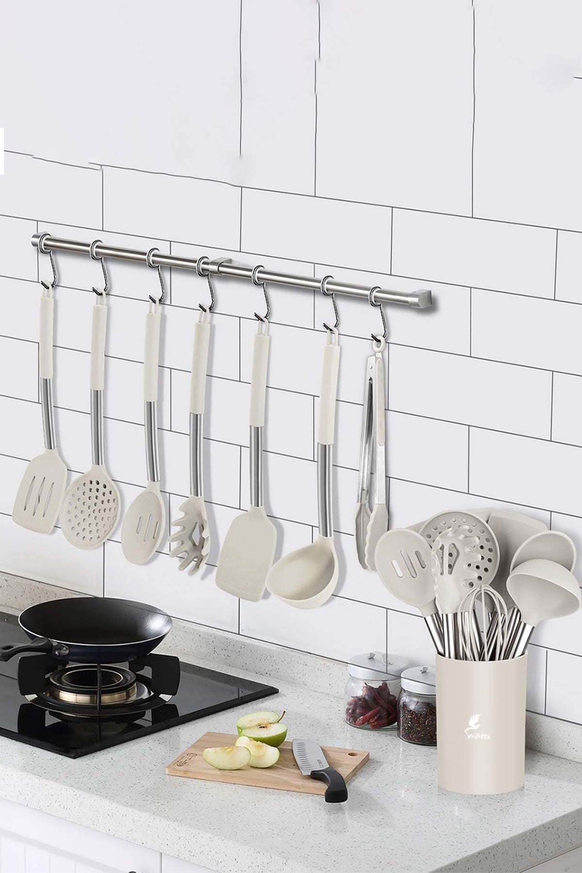Guojin 26 Parça Paslanmaz Çelik Silikon Uçlu Spatula Mutfak Seti Vanilya