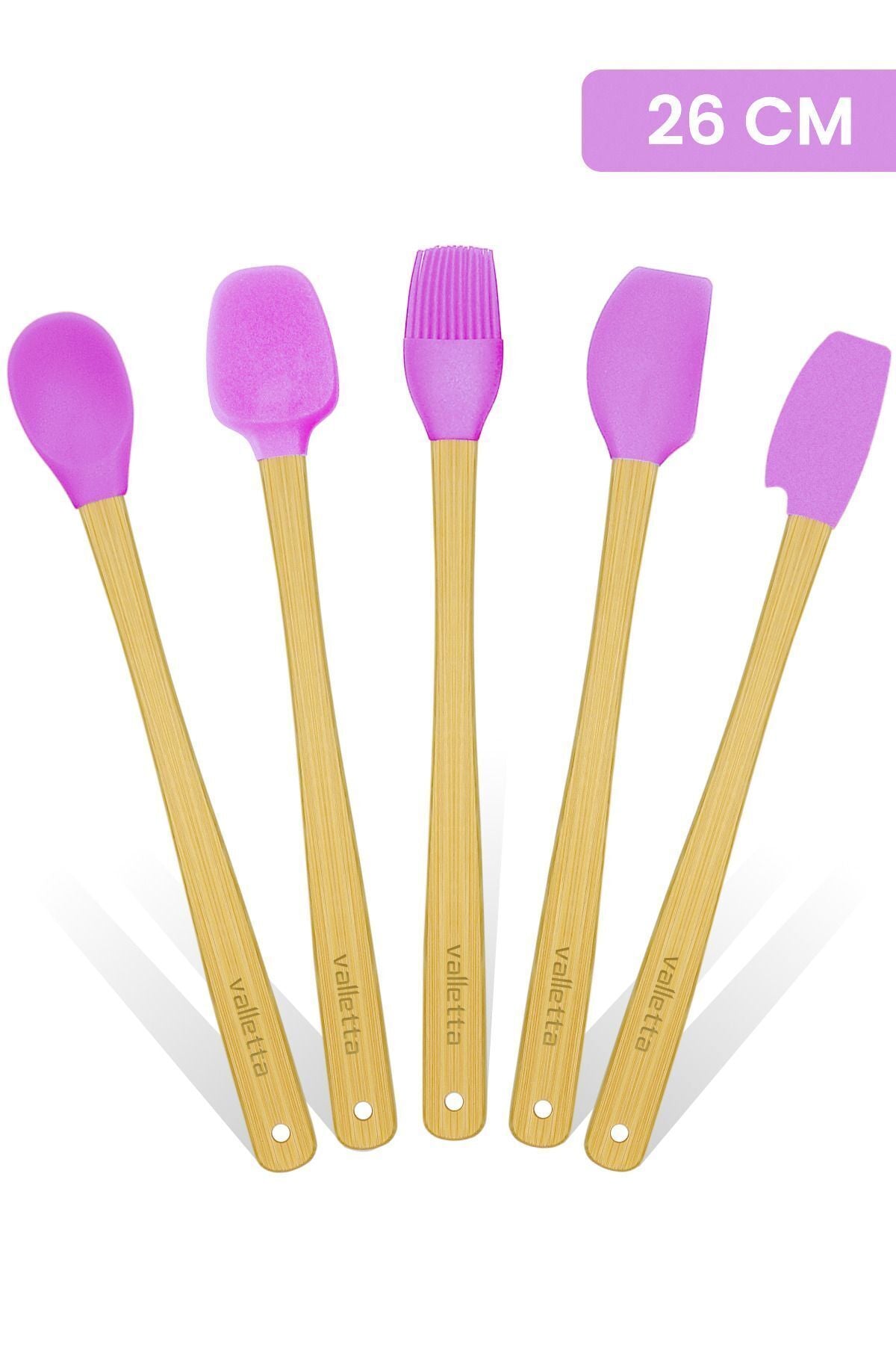Indigo 5'li Pembe Bambu Silikon Spatula Seti Uzun 26 cm