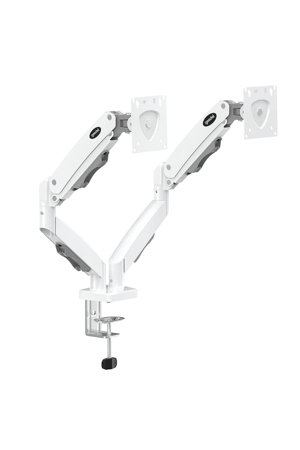 17-32 İnç Amortisörlü Çift Kollu Monitör Kolu Tam Hareketli VESA Uyumlu Masa Kelepçeli Monitör Standı (2-9 kg) - Beyaz