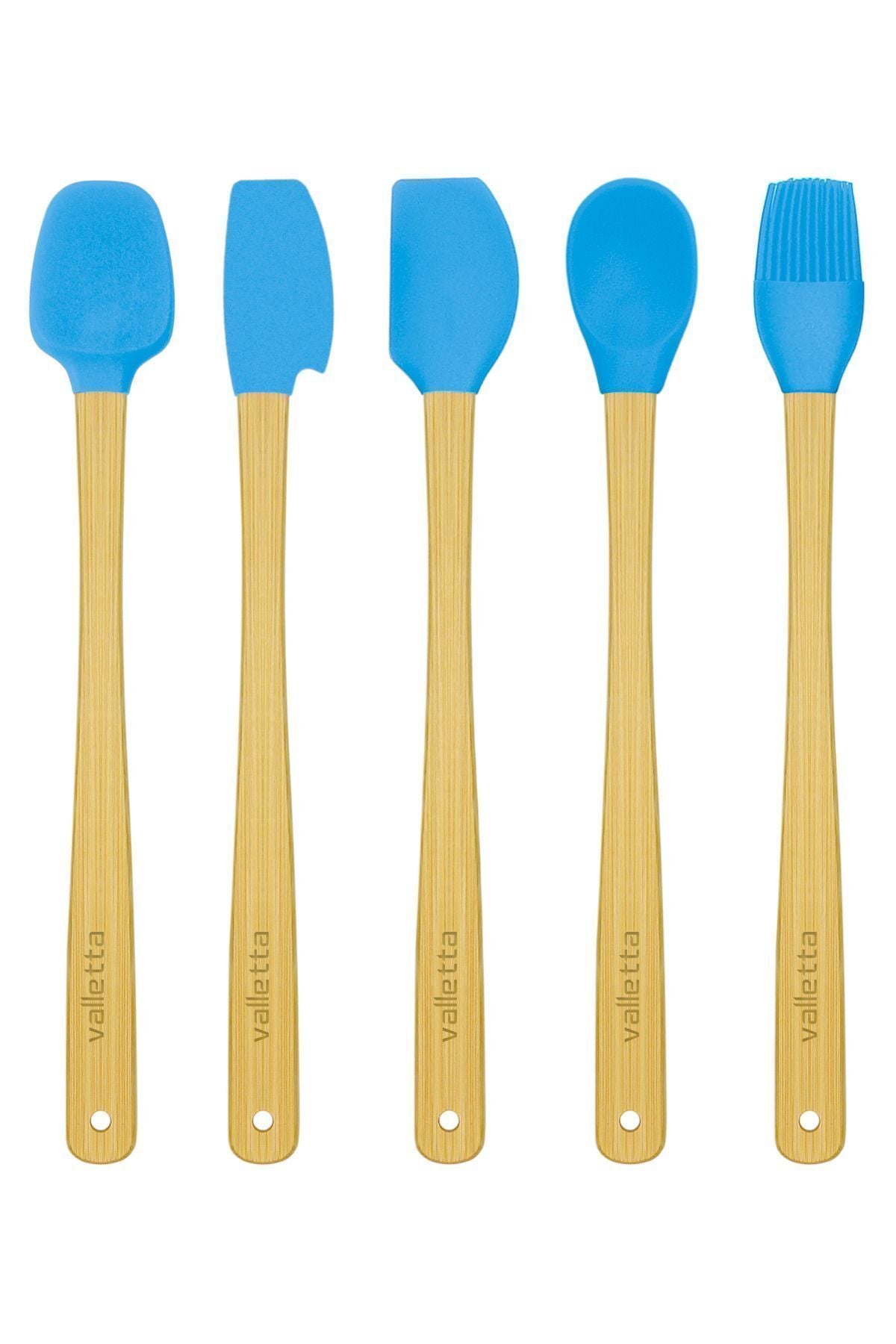 Indigo 5'li Turkuaz Bambu Silikon Spatula Seti Uzun 26 Cm