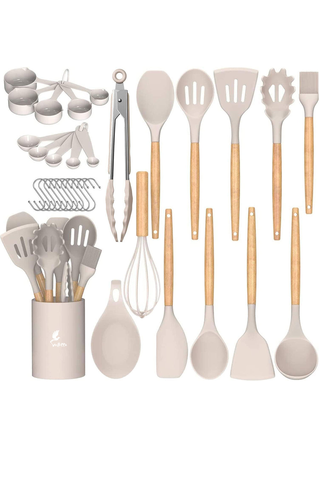 Mikla Isıya Dayanıklı Yanmaz Yapışmaz 33 Parça Silikon Spatula Mutfak Seti Vanilya