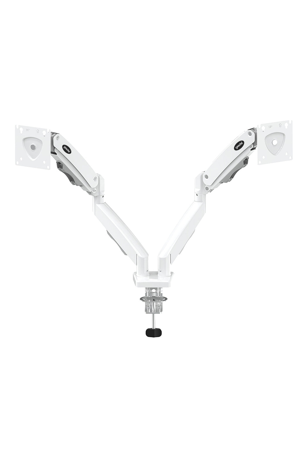 17-32 İnç Amortisörlü Çift Kollu Monitör Kolu Tam Hareketli VESA Uyumlu Masa Kelepçeli Monitör Standı (2-9 kg) - Beyaz