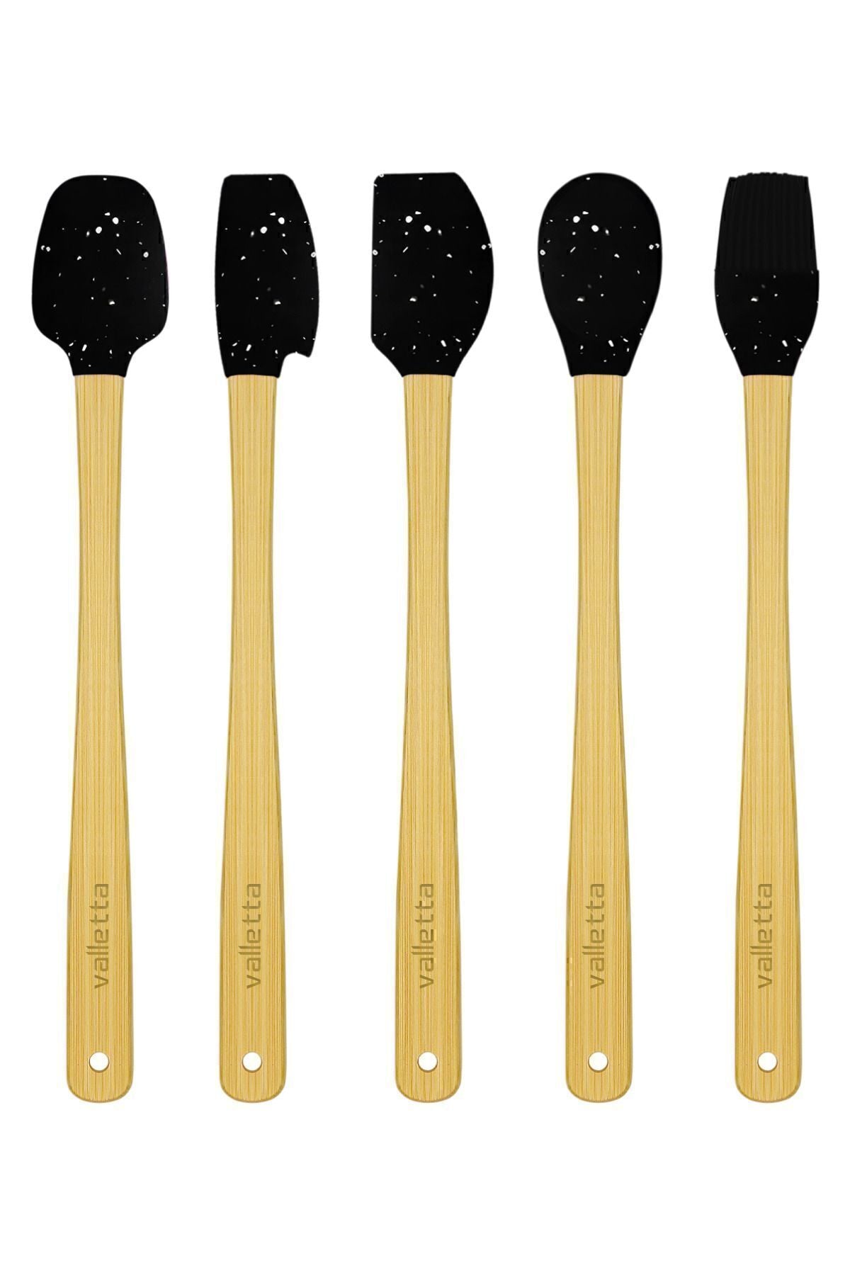 Indigo 5'li Siyah Noktalı Bambu Silikon Spatula Seti Uzun 26 Cm