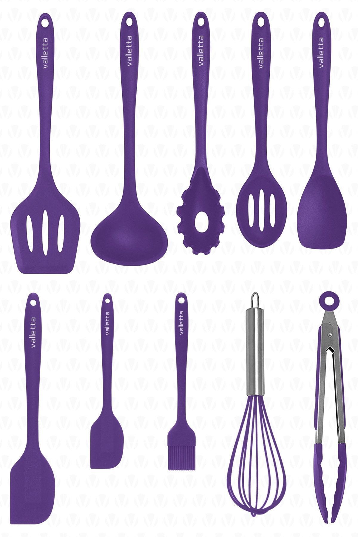 Salvatore Isıya Dayanıklı Yanmaz Yapışmaz Silikon Spatula Seti 10 Parça Mor
