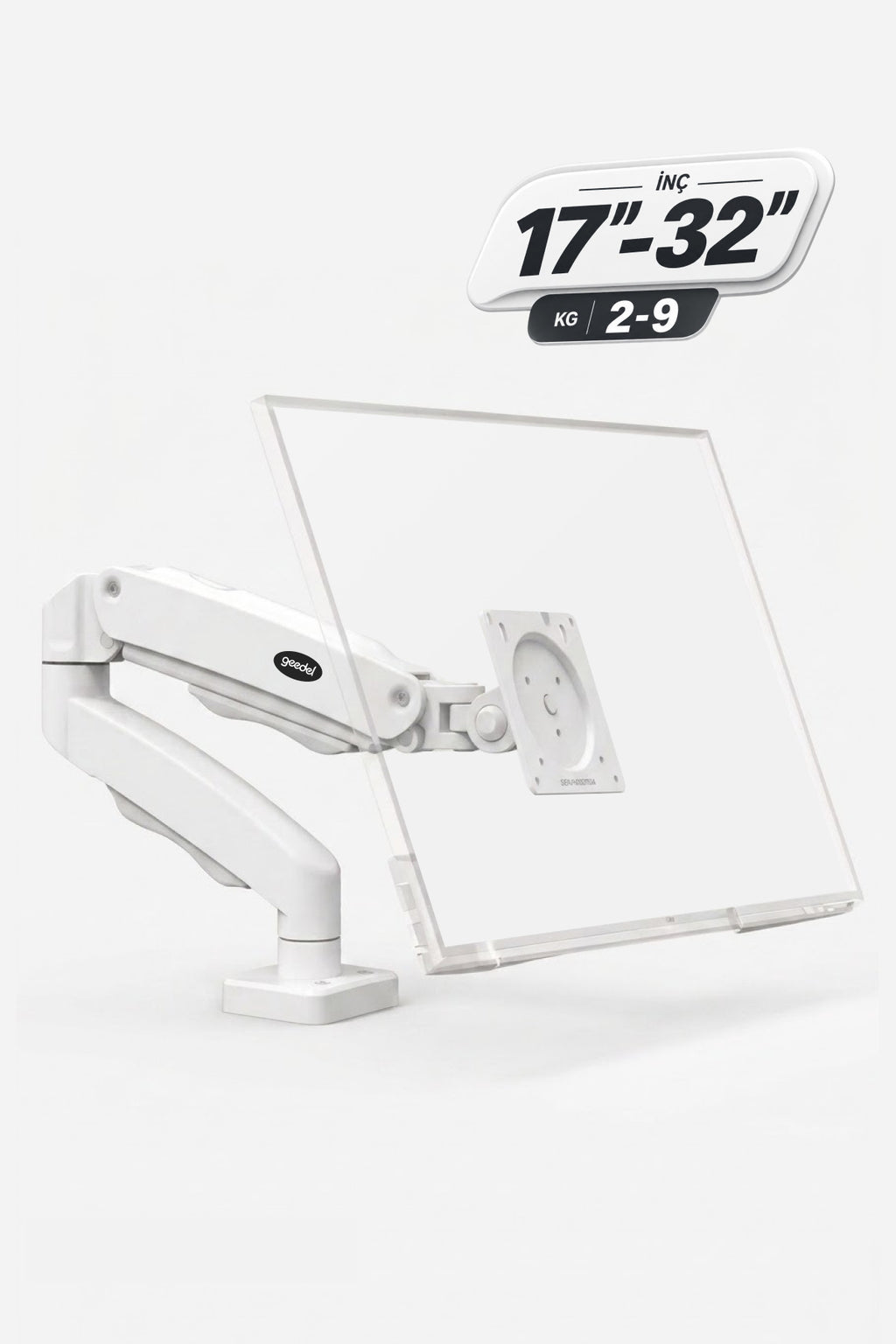 17-32 İnç Amortisörlü Monitör Kolu Tam Hareketli VESA Uyumlu Masa Kelepçeli Monitör Standı (2-9 kg) - BEYAZ